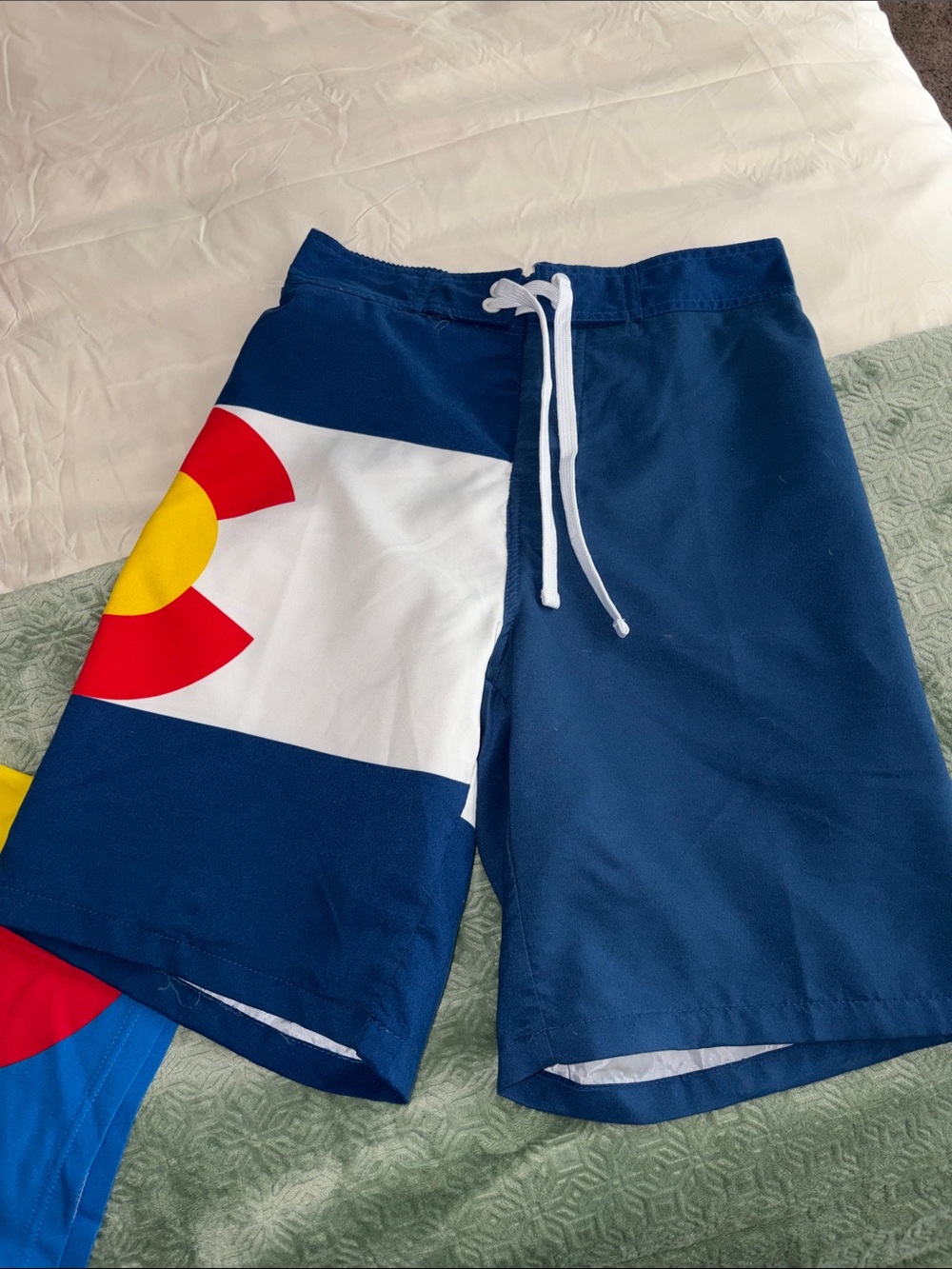 Men's Navy Swim Board Shorts with Colorado Flag Accent